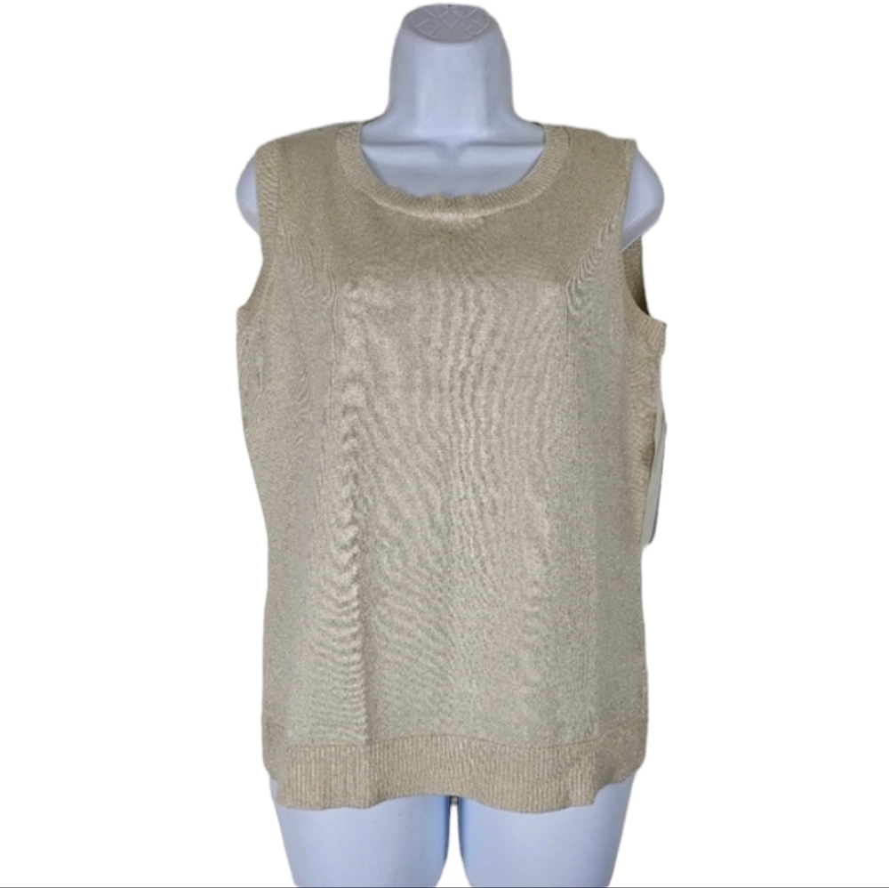 Jones New York Gold Shimmer Sleeveless Knit Top Metallic Holiday Blouse M